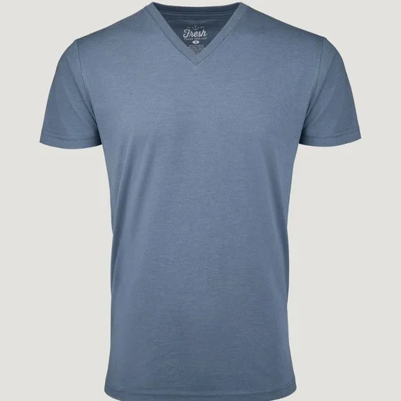 FRESH CLEAN TEES MEN'S SHORT SLEEVE V NECK TEE SHIRT COLOR: WEDGEWOOD - Picture 2 of 5